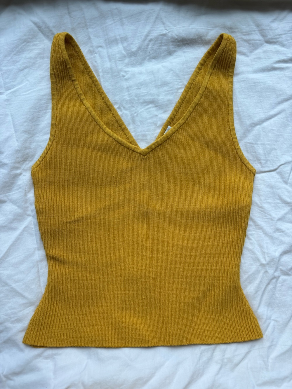 Babaton Ribbed V-Neck Knit Tank Top Mustard Yellow Size S